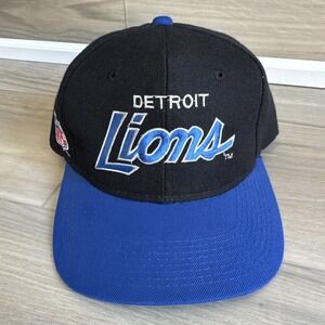 Vintage Sports Specialties Detroit Lions Script Hat Snapback NFL Black Wool‎ Cap